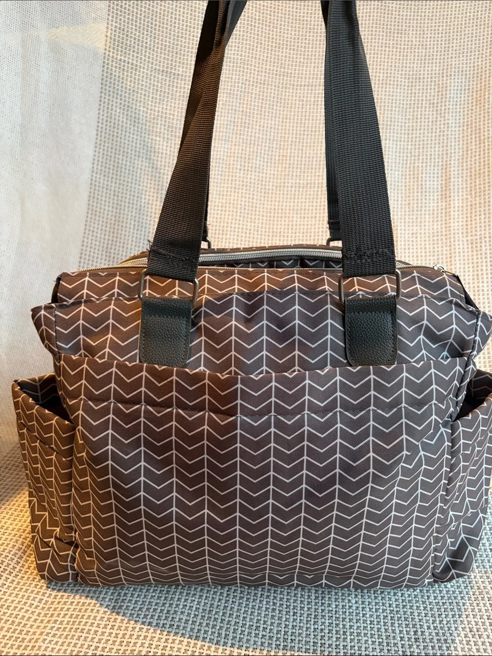 Bananafish Studio Brown Chevron Diaper Tote Bag with Multiple Pockets